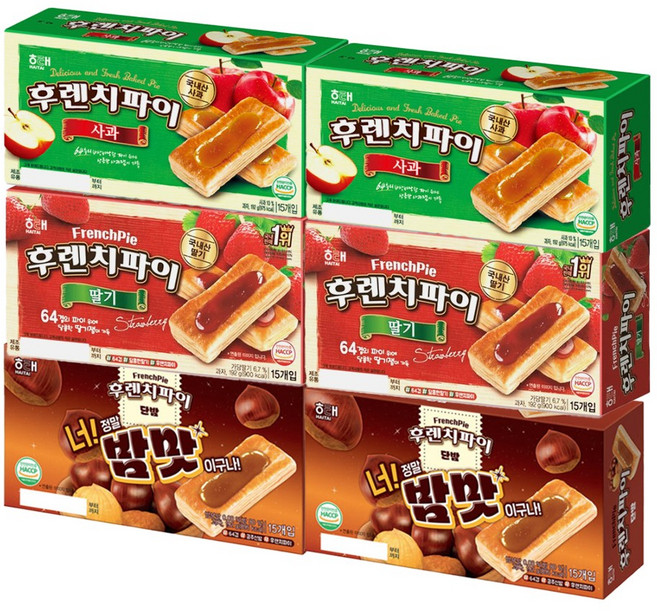 해태 후렌치파이 딸기 192g+사과 192g+밤맛 192g 2개씩 (총 6개), 1.126kg, 1세트
