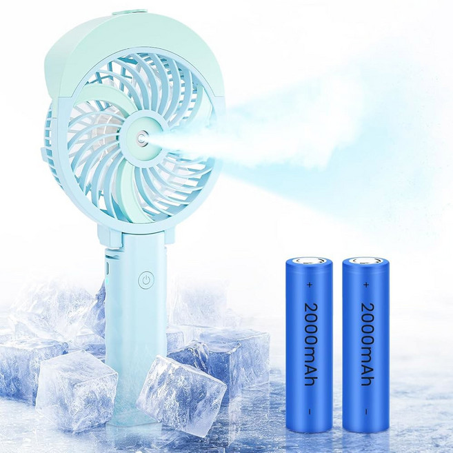 55ml 대형 물탱크가 장착된 HandFan 4000mAh 미스트 팬 - 휴대용 핸드헬드 충전식 미스터 배터리 작동 180 접이식 여행 해변 야외용 3단 속도(녹색), (Upgraded)Green, 1개