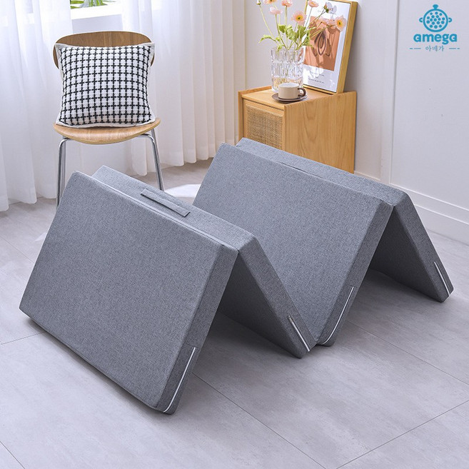 AMEGA 탄탄한 4단 접이식 매트리스 메모리폼매트리스 그레이