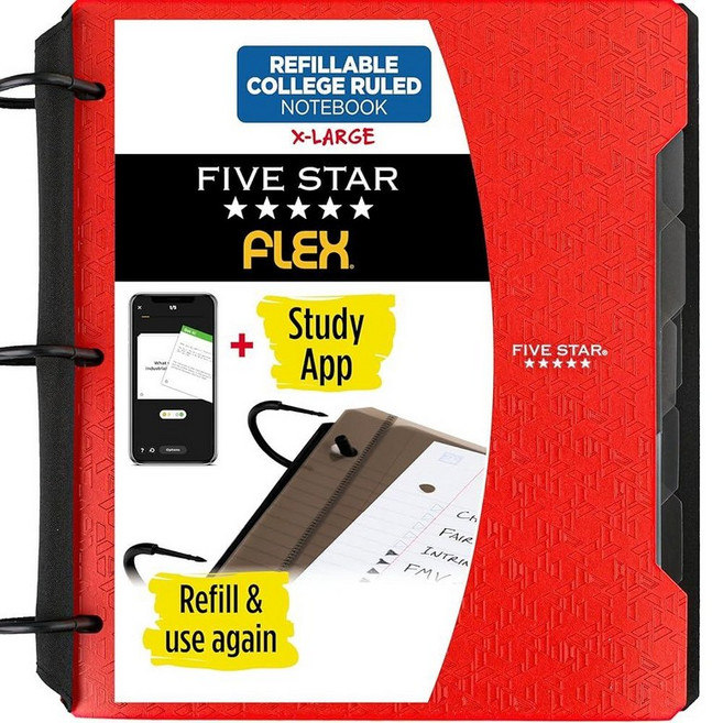 Five Star Flex 29324AQ8 하이브리드 노트바인더 3.8cm (1-1/2 인치) 바인더 노트북 및 올인원 바인더 그린, 1개, 파이어 레드