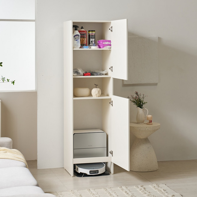 키큰 로봇청소기장 E0 LPM 청소기 수납장 청소용품 보관함 로보락 샤오미 호환, 크림화이트