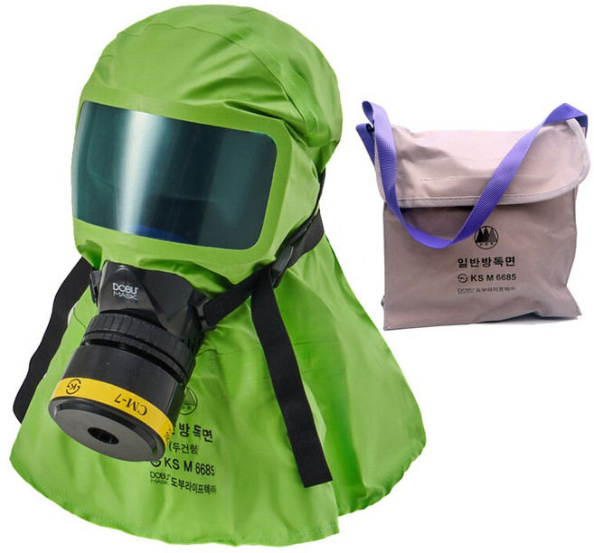 국산 KS인증품 전쟁 가스 테러 방독면 화생방 방독 마스크 CM-7 제독능력 15분이내 대용량 필터 일체형 시클로헥산 사린 유독가스 여과 정화통 보호 두건 대피 피난 국민방독면, 1개