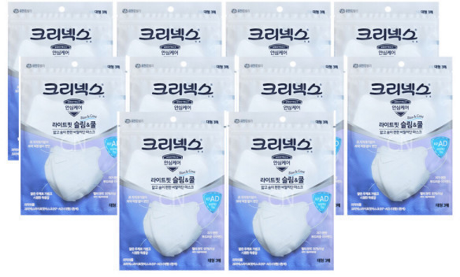 크리넥스 라이트핏 슬림앤쿨 KFAD 비말차단 마스크 흰색 대형 3매입, 1매, 10개, 기타