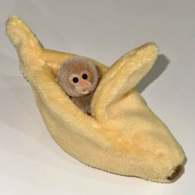 바나나 원숭이인형 동물 과일 생일 장식 파티 충돌 고릴라, 뽀글이 바나나 침대+몽키 인형