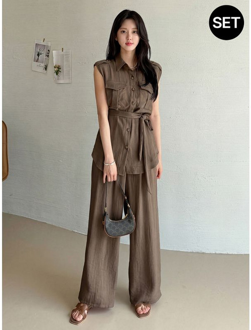 [SET]플랩포켓 타이 롱셔츠 팬츠 세트_M2505SE617B
