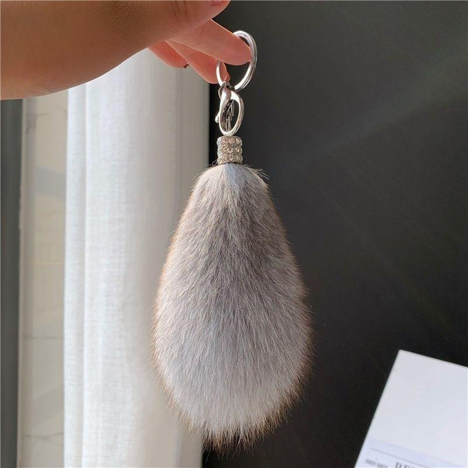 狐狸毛球鑰匙掛件 包包吊飾 真毛尾巴掛飾 毛絨飾品, 淺灰色, 1個