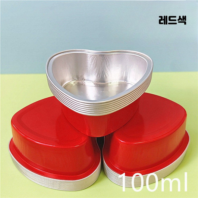 하트 알루미늄 컵 일회용 포장 용기 푸딩 몰드 디저트 컵, 50개, 레드 컵 50개 + 뚜껑 50개 + 숟가락
