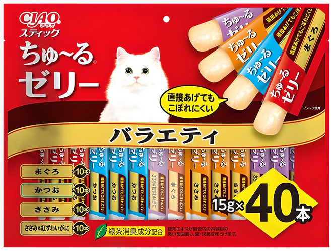 챠오츄르 고양이 스틱 짜먹는 간식, 참치 + 가다랑어 + 닭가슴살 + 혼합맛(닭가슴살/게), 15g, 40개