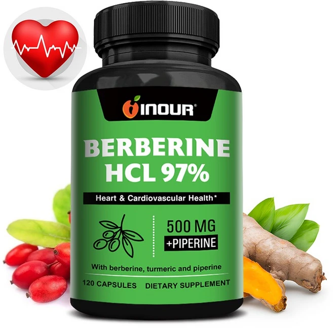 베르베린 HCL 97% 500mg + 파이퍼린 5mg 함유 강황뿌리 95mg 복합체 고함량 베르베린 보충제 비건 셀룰로오스 캡슐 60/120정, 1개, 60정 - 쿠팡