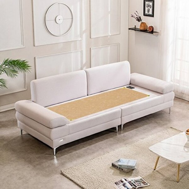 현대의료기 [리프트업테이블 증정] 포그니처 온열소파 모짜르트 패브릭 한지황토 흙소파, 아이보리 화이트