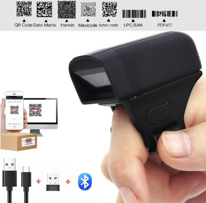 바코드스캐너 QR RUGLINE 2D 웨어러블 스캐너 SPP HID 1D 레이저 블루투스 무선 링 2.4G BT QR PDF417 EAN13 데이터 매트릭스 바코드 리더, 01 1D Laser Scanner