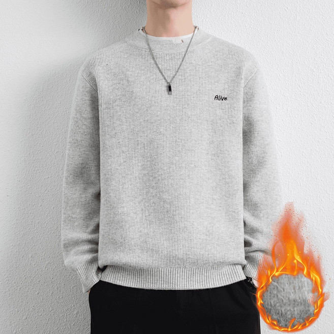 녕동 남성 심플 니트 긴팔 맨투맨 루즈핏 도툼 자수 스웨터 데일리룩