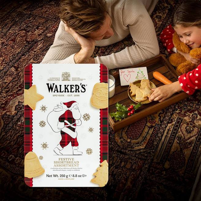 Walkers 워커스 크리스마스 비스킷 쇼트브레드 틴 스낵 기념선물용 산타클로스 250g 1개