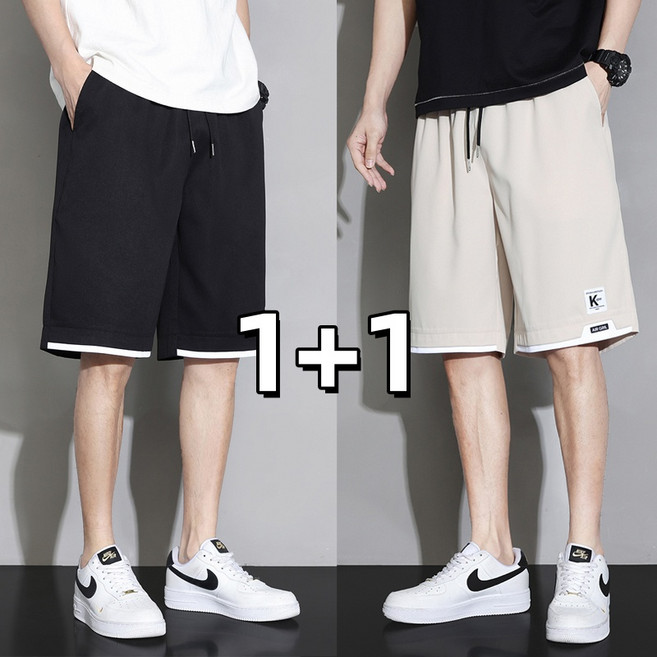 1+1 남자 여름 시원한 반바지 운동 5부반바지 밴딩 반바지 캐주얼 트레이닝 반바지 남성 빅사이즈 편한반바지 2P