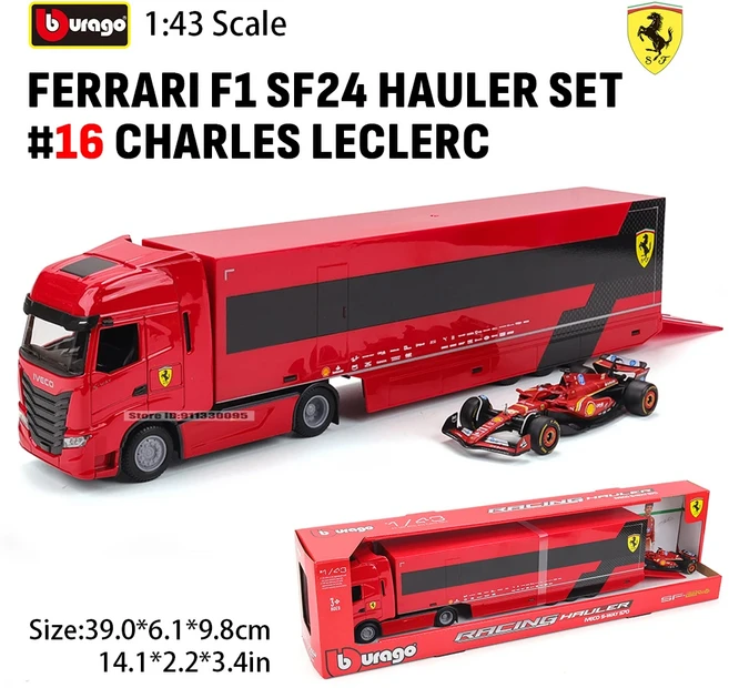 부라고 1:43 페라리 SF24 2024 F1 트럭 세트 # 16 CHARLES LECLERC MERCEDESAMG W15 합금 고급 자동차 다, 02 143 2024 SF2416