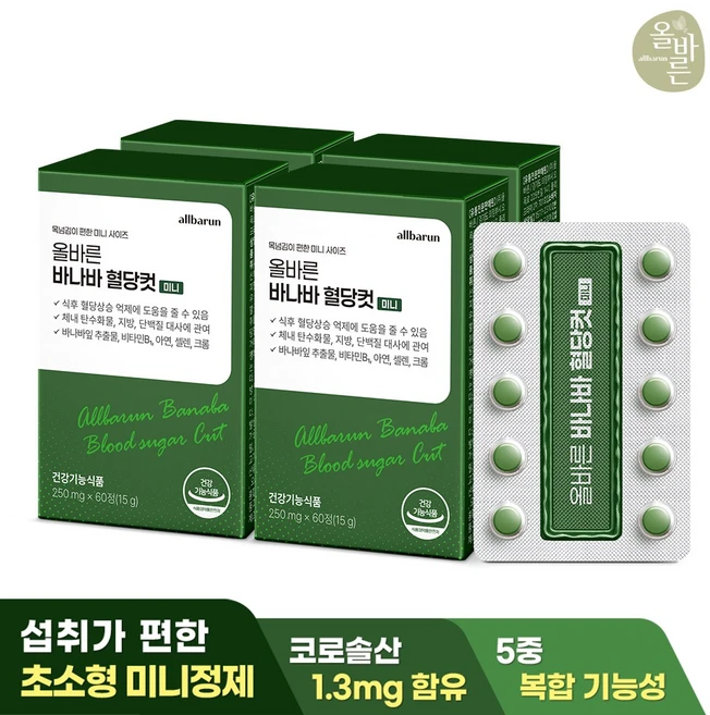 올바른 식후 혈당컷 바나바 미니, 4박스, 60정 - 쿠팡