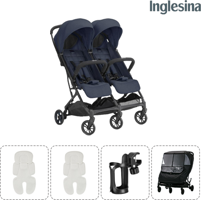 [공식 판매점] 잉글레시나 트윈 스케치 쌍둥이 유모차 절충형 유모차 4종 사은품, 1.트윈스케치-네이비(이너시트2개+컵홀더, 네이비