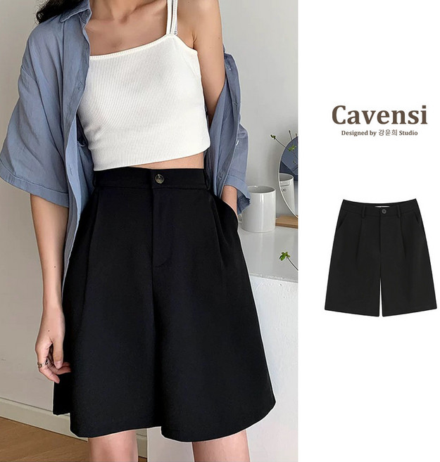 Cavensi 大尺碼休閒闊腿西裝短褲