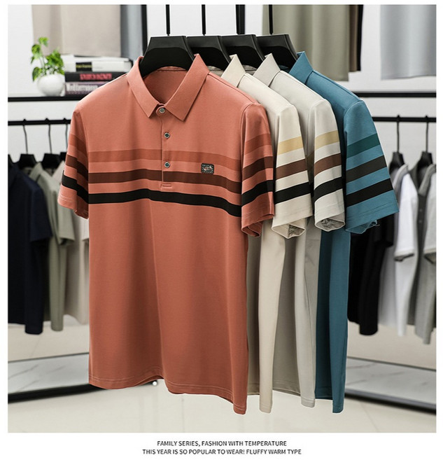 ATSTYLE 撞色條紋 冰絲 POLO 衫 男生短袖上衣 彈性 夏季透氣 商務休閒