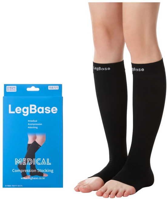 레그베이스 의료용 압박스타킹 무릎형 발트임 검정색, 1개