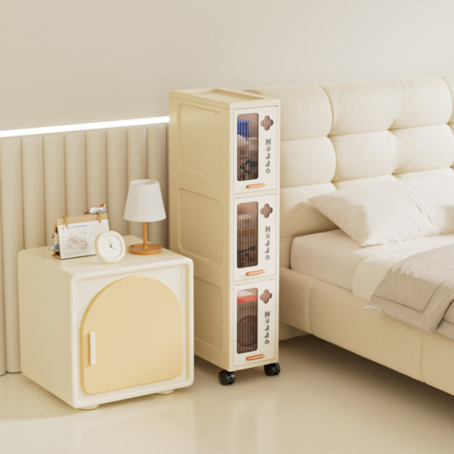 홈위시 다용도 틈새수납장 냉장고 주방 이동식 슬림 트롤리 세탁실 수납장, 3단