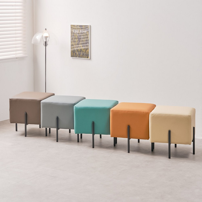 디부 화장대의자 실리콘가죽 사각 미니 스툴, 1개, 아이보리