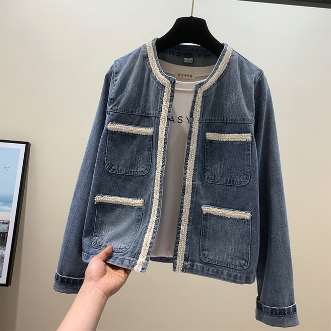 COSYEVNO 청자켓 슬림핏 캐주얼 패션 통근 봄 여성 라운드넥 데님 아우터