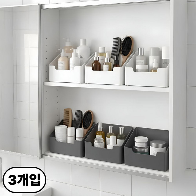 엔루즈 깔끔수납 욕실 선반 정리함, 화이트, 3개