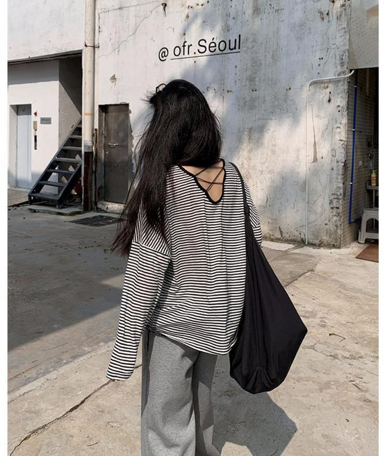여자 얇은 티셔츠 빅사이즈 스트라이프 티셔츠 루즈핏 자외선 차단 긴팔티 캐주얼 여성 여름 티셔츠 YSQ
