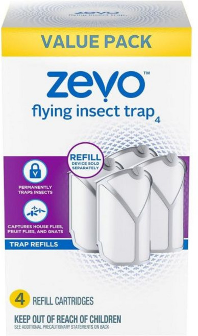 실내용 Zevo 플라잉 곤충 트랩 라이트 트랩으로 초파리 날벌레 집파리 스타터 키트 가치 팩플러그인 베이스 2개 카트리지 2개을 포획합니다, 4 Refills Cartridge, 1개