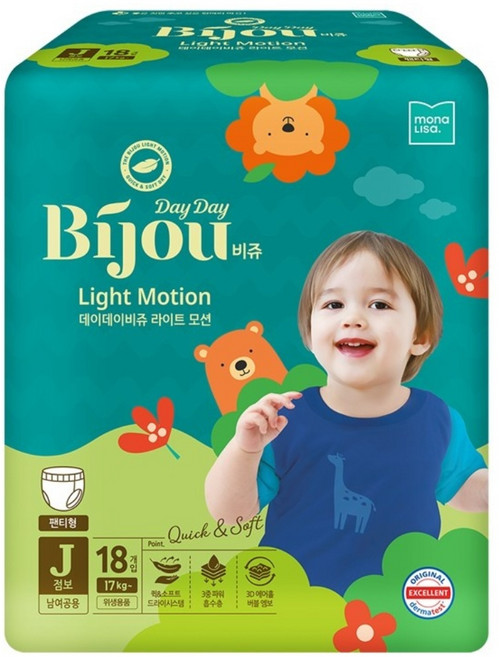 모나리자 데이데이비쥬 라이트모션 팬츠 팬티형 기저귀 아동용, 점보형(2XL), 18매