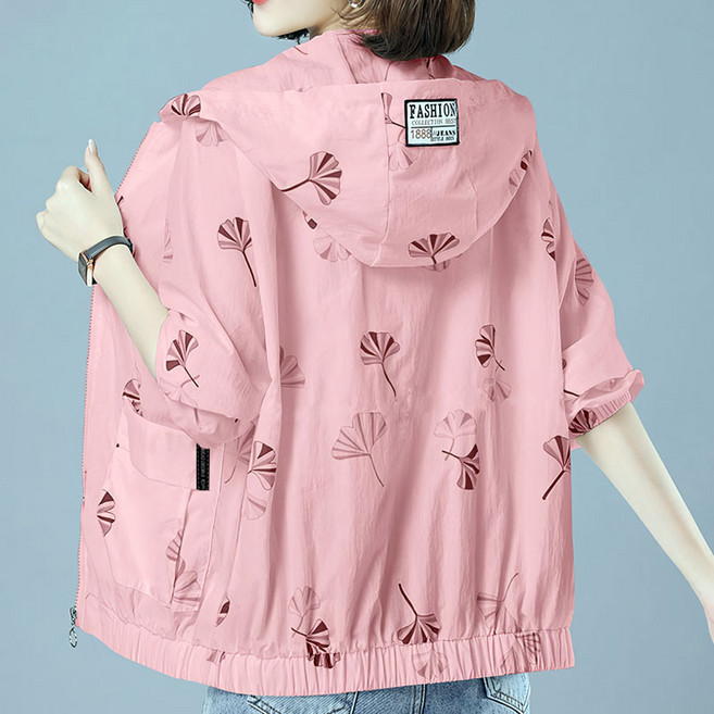 로즈엘리 3컬러 간절기 여성 꽃무늬 후드자켓