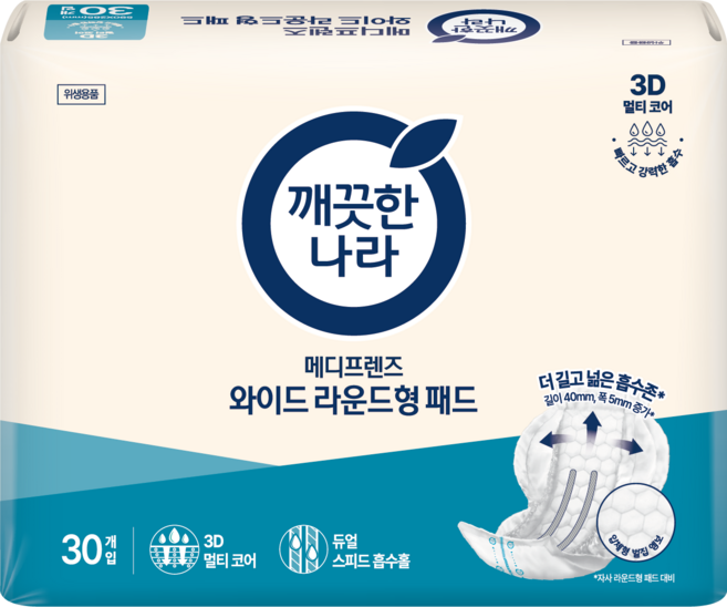 깨끗한나라 메디프렌즈 와이드 라운드형 30개입 4팩, 4개