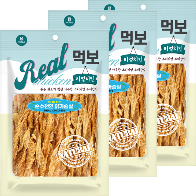 먹보 리얼치킨 강아지 수제 사사미간식, 3개, 180g, 천연 닭가슴살