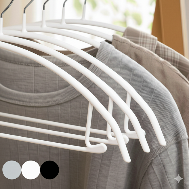 루네로 어깨뿔없는 모던 옷걸이 논슬립 라운드, 5개, 퓨어화이트