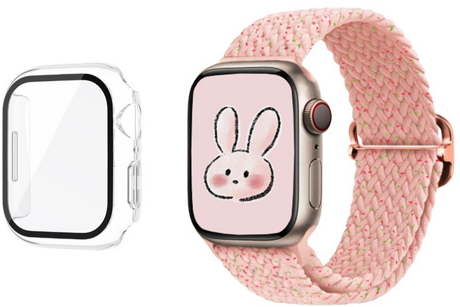 아이비온 애플워치 솔로 루프 니트 스트랩 + 투명 풀커버 케이스, 블라썸, 1개