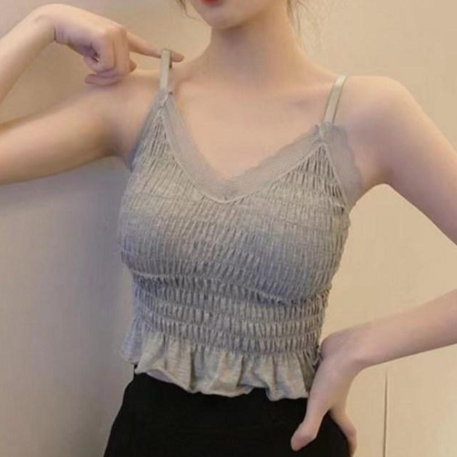 클레이스 캡내장 브라탑나시 레이스 프릴 크롭 끈나시 민소매