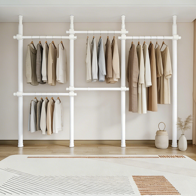 32파이 와이드 5단 행거 ㄱ ㄷ 설치 가능 고정식 설치형 튼튼한 시스템 행거, 화이트