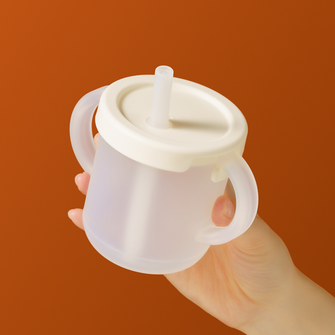 베베픽 프띠아띠 안열리는 실리콘 양손 아기빨대컵 흘림방지 자기주도컵 세트, 1개, 아이보리