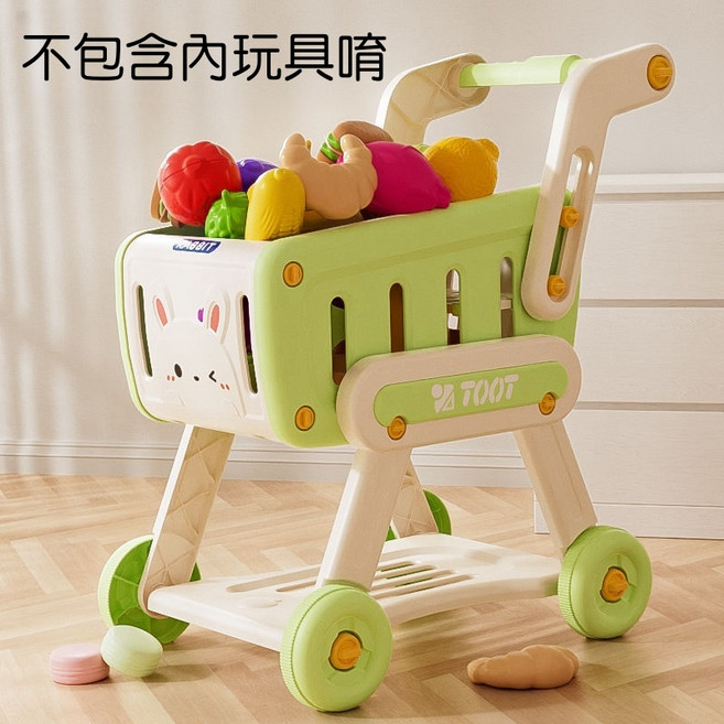 TOOT 兒童購物車 雙層大容量穩固防側翻 仿真超市家家酒玩具, 1個, 綠色, 綠色