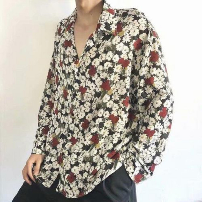 Vezri 남성 봄 가을 디자인 셔츠 긴팔 루즈핏 커플 캐주얼 홀리데이 스타일 F88