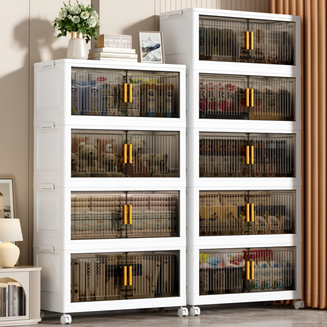 리빙투 접이식 수납장 다용도 대용량 리빙박스 수납 정리함 서랍장, 4개, 반투명 화이트