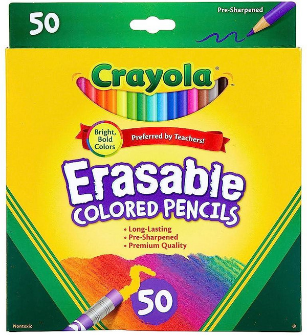 Crayola 지울 수 있는 색연필 (50개) 벌크 색연필 세트 성인용 컬러링 북용 연필 청소년을 위한 휴일 선물 6세 이상 [아마존 독점], Crayola 지울 수 있는 색연필 (50개), 벌크