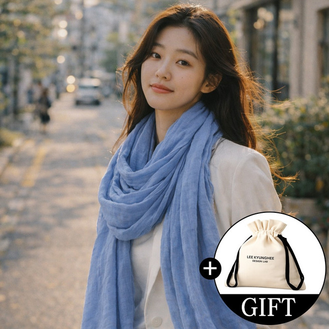 이경희 디자인랩 자체제작 와이드 롱 스카프 대형 머플러 여성 사계절 봄 가을 풍성한 빅사이즈 숄 스카프 파우치 증정