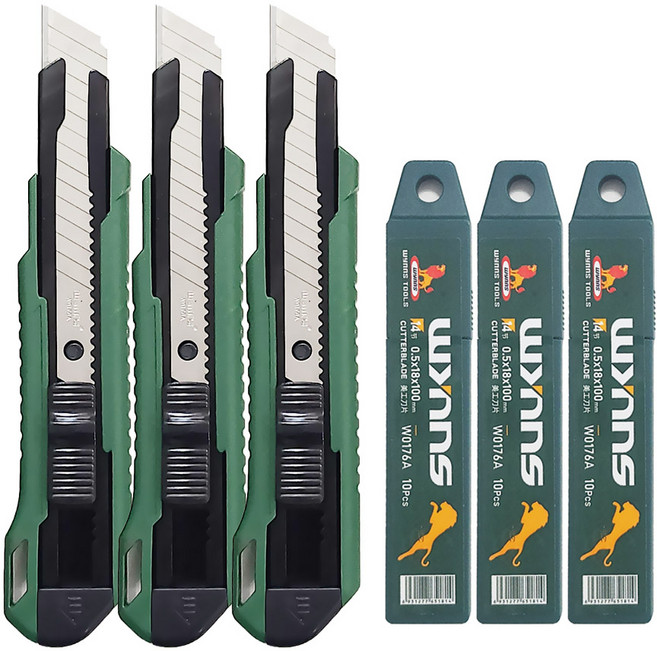 프로기어스 SK-7 일본산 고강도 특수강 커터 사무용 산업용 커터칼 3개 + 칼날(30개), 3쌍