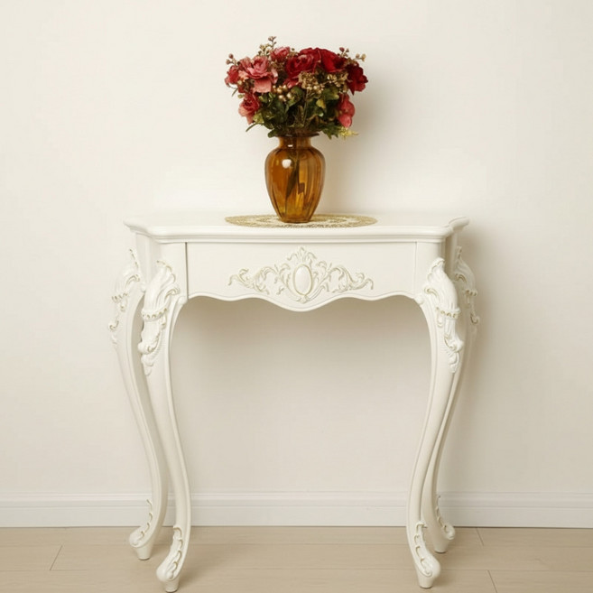 바렌느 북유럽 엔틱 콘솔 현관 복도 장식장 프렌치 빈티지 가구, 아이보리 화이트