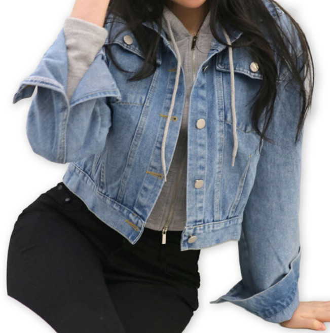 메리앤유 부드러운 워싱데님 미디엄기장 큐티청자켓