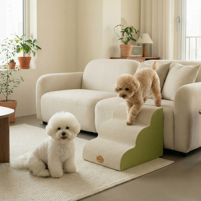 강아지 계단 슬개골보호 반려동물 애완동물 펫 고양이 소형견 용품 3단/4단 커브 스텝, 1개, 화이트