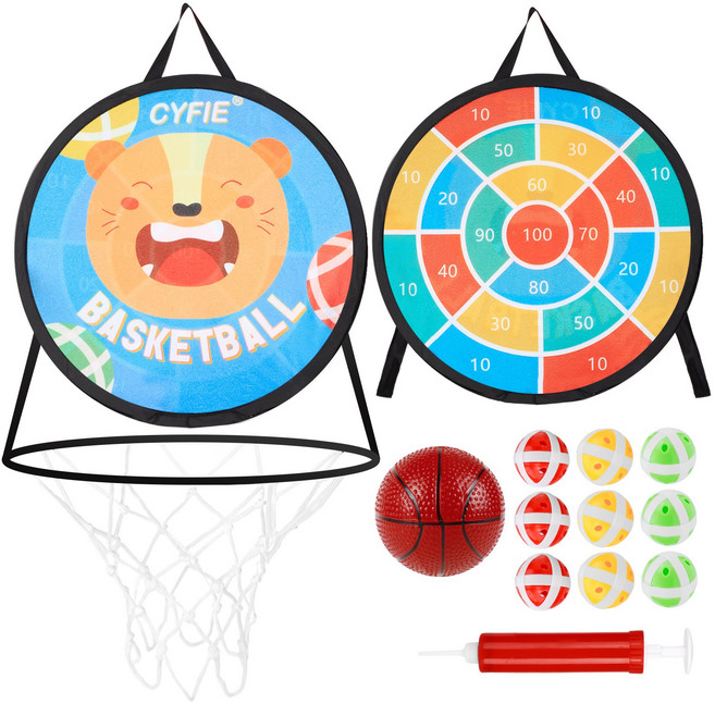 찍찍이 안전다트 양면 다트 놀이 게임 미니 농구대 벨크로볼 펌프 포함 혼합색상, 1세트, 푸른