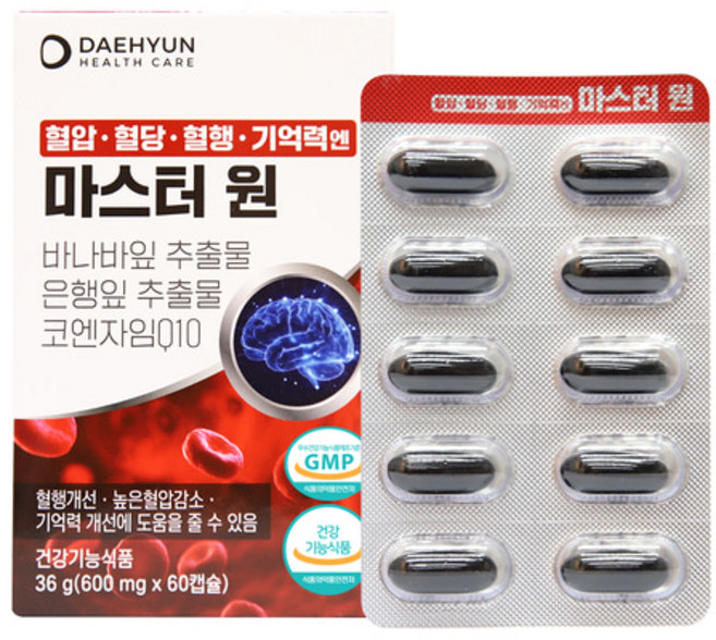 혈압 혈당 혈행 바나바잎 코엔자임 은행잎추출물 기억력엔 마스터원 60캡슐, 60정, 4개